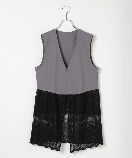 LEPSIM（レプシィム）の「レースドッキングベスト　638977（その他アウター・レディース・カーキブラウン/ブラック/グレー・FREE）」の2枚目の写真