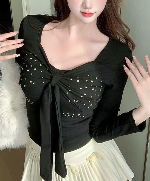 gossip！ロサンゼルス（ゴシップロサンゼルス）の「ビジューデザイン フロントリボンカットソー（Tシャツ/カットソー・レディース・ブラック/レッド/ホワイト・FREE）」の5枚目の写真