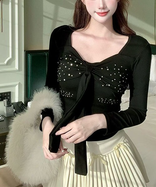 gossip！ロサンゼルス（ゴシップロサンゼルス）の「ビジューデザイン フロントリボンカットソー（Tシャツ/カットソー・レディース・ブラック/レッド/ホワイト・FREE）」の7枚目の写真