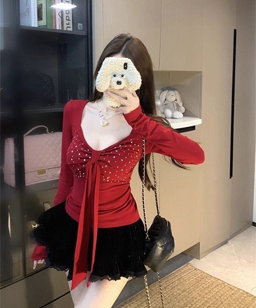 gossip！ロサンゼルス（ゴシップロサンゼルス）の「ビジューデザイン フロントリボンカットソー（Tシャツ/カットソー・レディース・ブラック/レッド/ホワイト・FREE）」の12枚目の写真