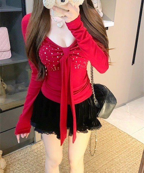 gossip！ロサンゼルス（ゴシップロサンゼルス）の「ビジューデザイン フロントリボンカットソー（Tシャツ/カットソー・レディース・ブラック/レッド/ホワイト・FREE）」の13枚目の写真