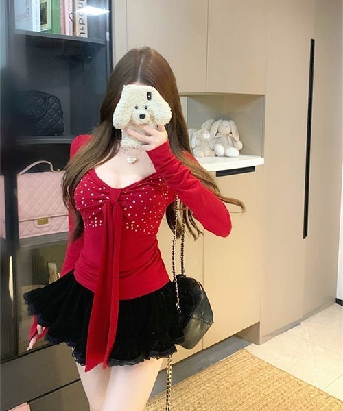 gossip！ロサンゼルス（ゴシップロサンゼルス）の「ビジューデザイン フロントリボンカットソー（Tシャツ/カットソー・レディース・ブラック/レッド/ホワイト・FREE）」の15枚目の写真