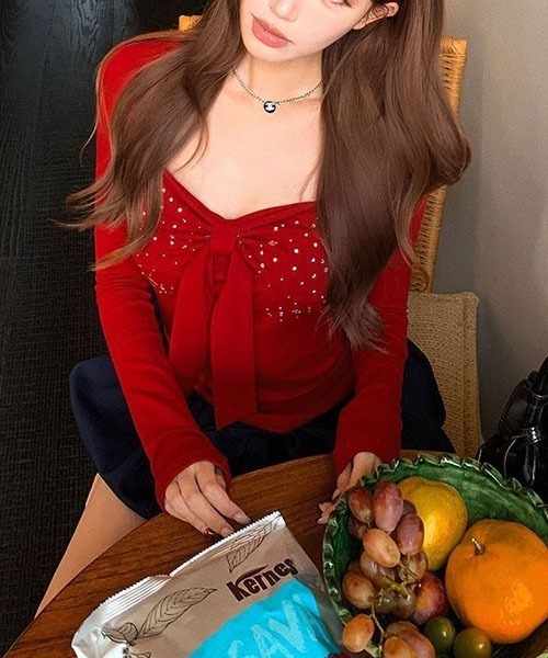 gossip！ロサンゼルス（ゴシップロサンゼルス）の「ビジューデザイン フロントリボンカットソー（Tシャツ/カットソー・レディース・ブラック/レッド/ホワイト・FREE）」の19枚目の写真