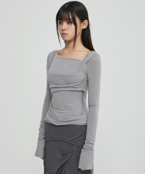 FLAREUP(フレアアップ)の「Layered Bustier Long Sleeve (FL-105_Gray)(Tシャツ/カットソー・レディース・ヘザーグレー・OS)」の3枚目の写真