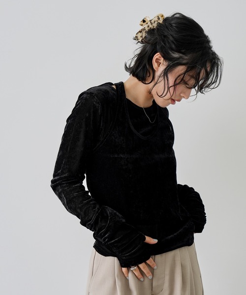 NOGLE(ノグル)の「【NOGLE/ノグル】シアーベロアホルターネックレイヤードトップス(Tシャツ/カットソー・レディース・グレー系/ブラウン/アイボリー/ブラック・FREE)」の7枚目の写真