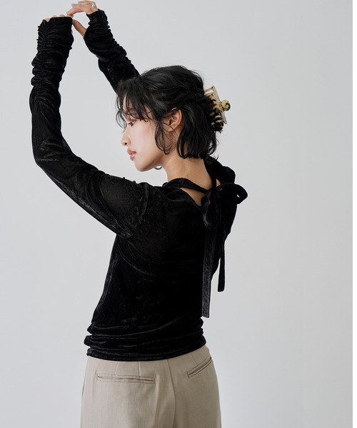 NOGLE(ノグル)の「【NOGLE/ノグル】シアーベロアホルターネックレイヤードトップス(Tシャツ/カットソー・レディース・グレー系/ブラウン/アイボリー/ブラック・FREE)」の8枚目の写真