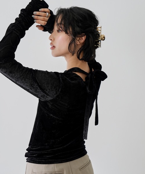 NOGLE(ノグル)の「【NOGLE/ノグル】シアーベロアホルターネックレイヤードトップス(Tシャツ/カットソー・レディース・グレー系/ブラウン/アイボリー/ブラック・FREE)」の10枚目の写真