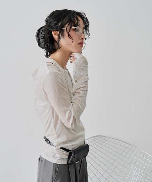 NOGLE(ノグル)の「【NOGLE/ノグル】シアーベロアホルターネックレイヤードトップス(Tシャツ/カットソー・レディース・グレー系/ブラウン/アイボリー/ブラック・FREE)」の17枚目の写真