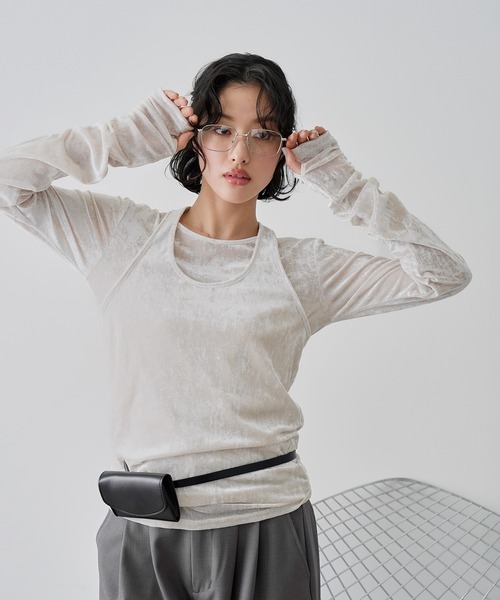 NOGLE(ノグル)の「【NOGLE/ノグル】シアーベロアホルターネックレイヤードトップス(Tシャツ/カットソー・レディース・グレー系/ブラウン/アイボリー/ブラック・FREE)」の15枚目の写真