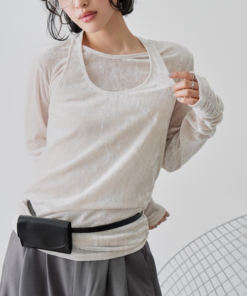 NOGLE(ノグル)の「【NOGLE/ノグル】シアーベロアホルターネックレイヤードトップス(Tシャツ/カットソー・レディース・グレー系/ブラウン/アイボリー/ブラック・FREE)」の22枚目の写真