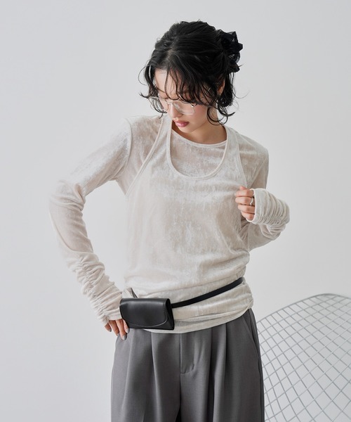 NOGLE(ノグル)の「【NOGLE/ノグル】シアーベロアホルターネックレイヤードトップス(Tシャツ/カットソー・レディース・グレー系/ブラウン/アイボリー/ブラック・FREE)」の20枚目の写真