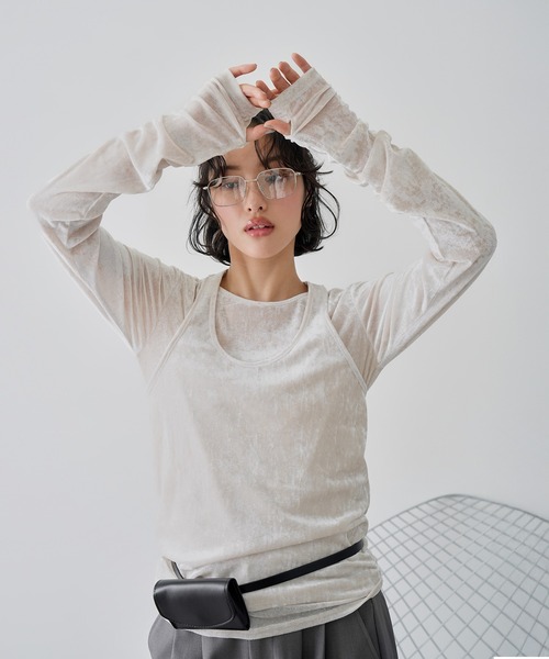 NOGLE(ノグル)の「【NOGLE/ノグル】シアーベロアホルターネックレイヤードトップス(Tシャツ/カットソー・レディース・グレー系/ブラウン/アイボリー/ブラック・FREE)」の19枚目の写真