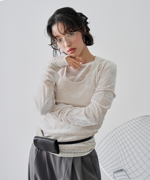 NOGLE(ノグル)の「【NOGLE/ノグル】シアーベロアホルターネックレイヤードトップス(Tシャツ/カットソー・レディース・グレー系/ブラウン/アイボリー/ブラック・FREE)」の14枚目の写真