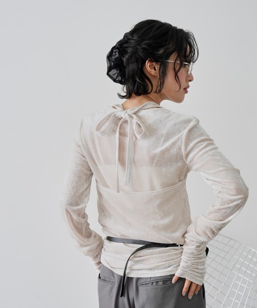 NOGLE(ノグル)の「【NOGLE/ノグル】シアーベロアホルターネックレイヤードトップス(Tシャツ/カットソー・レディース・グレー系/ブラウン/アイボリー/ブラック・FREE)」の21枚目の写真