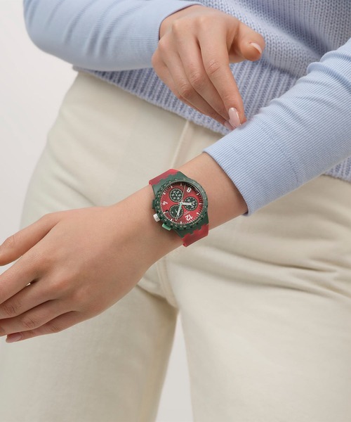 SWATCH(スウォッチ)の「MIDDAY CAMO(アナログ腕時計・レディース・グリーン/レッド・FREE)」の9枚目の写真