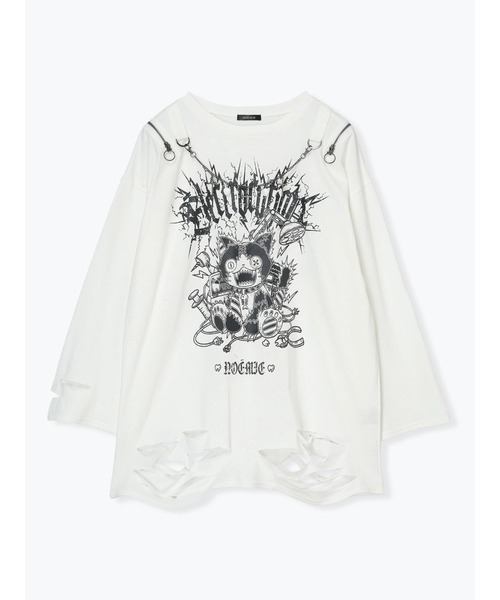 NOEMIE(ノエミー)の「びりびりねこチェーンダメージユニセックスロングTシャツ(Tシャツ/カットソー・レディース・オフホワイト/ブルー/ブラック・M)」の14枚目の写真