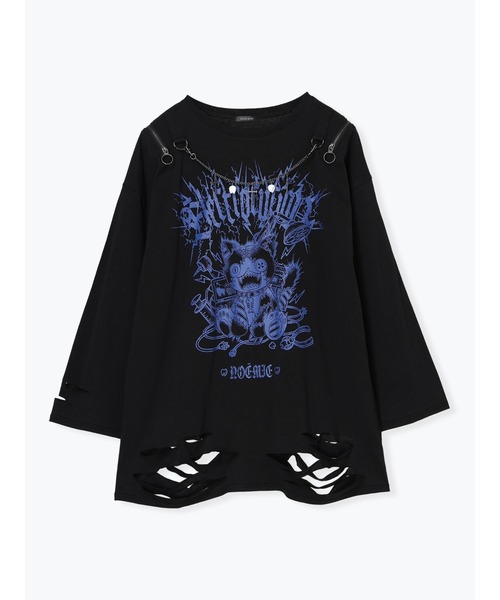 NOEMIE(ノエミー)の「びりびりねこチェーンダメージユニセックスロングTシャツ(Tシャツ/カットソー・レディース・オフホワイト/ブルー/ブラック・M)」の16枚目の写真