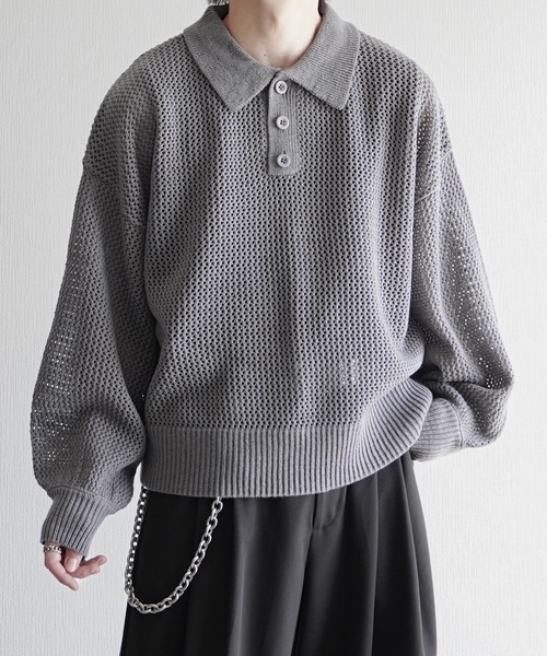 ELLUV(エルブ)の「【ELLUV/エルヴ】エレガンスラメシアー ショート丈長袖ポロシャツ(ポロシャツ・メンズ・グレー/ブラック/ホワイト・L/M/S)」の3枚目の写真