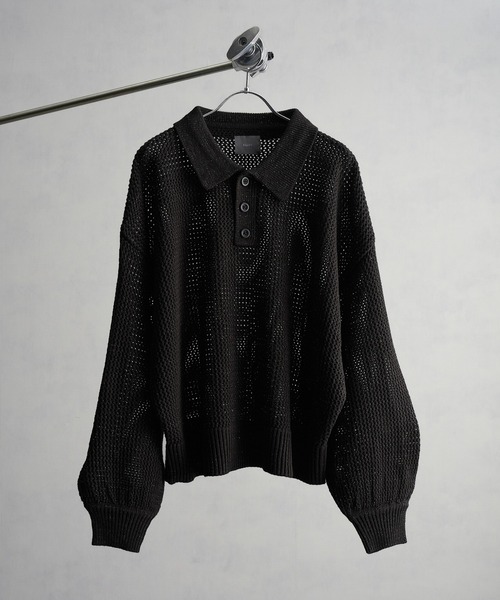 ELLUV(エルブ)の「【ELLUV/エルヴ】エレガンスラメシアー ショート丈長袖ポロシャツ(ポロシャツ・メンズ・グレー/ブラック/ホワイト・L/M/S)」の4枚目の写真