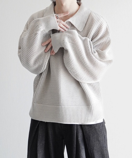 ELLUV(エルブ)の「【ELLUV/エルヴ】エレガンスラメシアー ショート丈長袖ポロシャツ(ポロシャツ・メンズ・グレー/ブラック/ホワイト・L/M/S)」の19枚目の写真