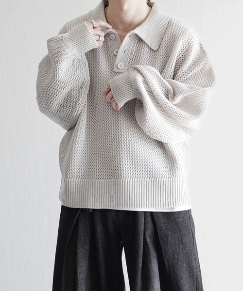 ELLUV(エルブ)の「【ELLUV/エルヴ】エレガンスラメシアー ショート丈長袖ポロシャツ(ポロシャツ・メンズ・グレー/ブラック/ホワイト・L/M/S)」の20枚目の写真