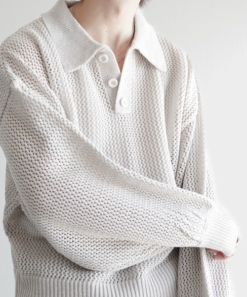 ELLUV(エルブ)の「【ELLUV/エルヴ】エレガンスラメシアー ショート丈長袖ポロシャツ(ポロシャツ・メンズ・グレー/ブラック/ホワイト・L/M/S)」の18枚目の写真