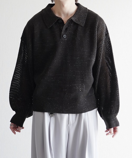 ELLUV(エルブ)の「【ELLUV/エルヴ】エレガンスラメシアー ショート丈長袖ポロシャツ(ポロシャツ・メンズ・グレー/ブラック/ホワイト・L/M/S)」の9枚目の写真