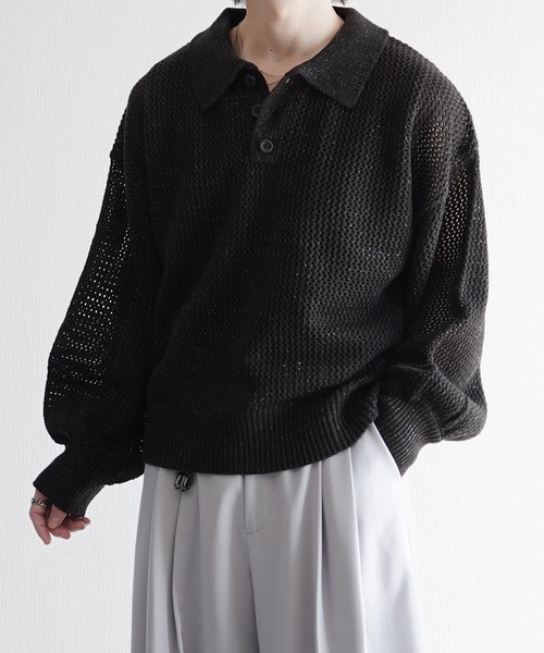 ELLUV(エルブ)の「【ELLUV/エルヴ】エレガンスラメシアー ショート丈長袖ポロシャツ(ポロシャツ・メンズ・グレー/ブラック/ホワイト・L/M/S)」の8枚目の写真