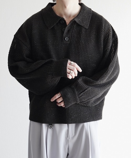 ELLUV(エルブ)の「【ELLUV/エルヴ】エレガンスラメシアー ショート丈長袖ポロシャツ(ポロシャツ・メンズ・グレー/ブラック/ホワイト・L/M/S)」の10枚目の写真