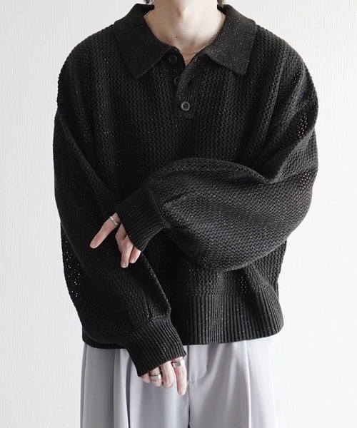 ELLUV(エルブ)の「【ELLUV/エルヴ】エレガンスラメシアー ショート丈長袖ポロシャツ(ポロシャツ・メンズ・グレー/ブラック/ホワイト・L/M/S)」の11枚目の写真