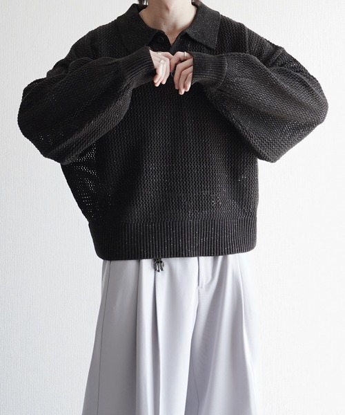 ELLUV(エルブ)の「【ELLUV/エルヴ】エレガンスラメシアー ショート丈長袖ポロシャツ(ポロシャツ・メンズ・グレー/ブラック/ホワイト・L/M/S)」の12枚目の写真