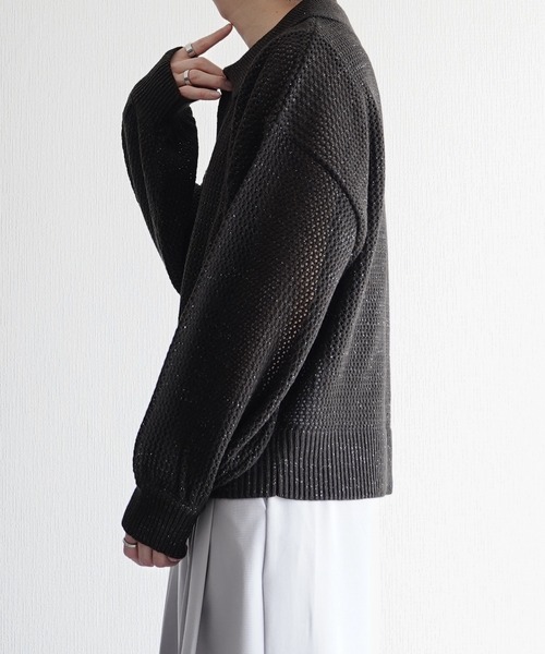 ELLUV(エルブ)の「【ELLUV/エルヴ】エレガンスラメシアー ショート丈長袖ポロシャツ(ポロシャツ・メンズ・グレー/ブラック/ホワイト・L/M/S)」の14枚目の写真