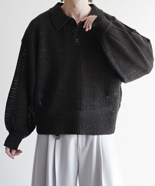 ELLUV(エルブ)の「【ELLUV/エルヴ】エレガンスラメシアー ショート丈長袖ポロシャツ(ポロシャツ・メンズ・グレー/ブラック/ホワイト・L/M/S)」の13枚目の写真