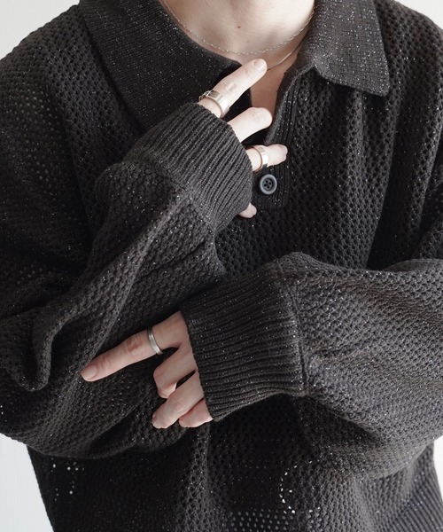 ELLUV(エルブ)の「【ELLUV/エルヴ】エレガンスラメシアー ショート丈長袖ポロシャツ(ポロシャツ・メンズ・グレー/ブラック/ホワイト・L/M/S)」の7枚目の写真