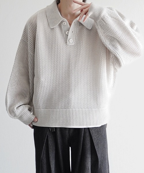 ELLUV(エルブ)の「【ELLUV/エルヴ】エレガンスラメシアー ショート丈長袖ポロシャツ(ポロシャツ・メンズ・グレー/ブラック/ホワイト・L/M/S)」の21枚目の写真