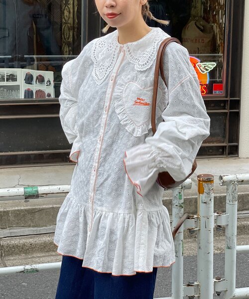 HELLO.SANFRANCISCO（ハローサンフランシスコ）の「【HELLO.SANFRANCISCO/ハローサンフランシスコ】フリルレースチュニックブラウス（シャツ/ブラウス・レディース・サックスブルー/ピンク/ホワイト・ONE SIZE）」の20枚目の写真