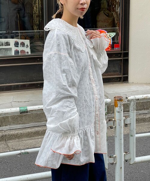 HELLO.SANFRANCISCO（ハローサンフランシスコ）の「【HELLO.SANFRANCISCO/ハローサンフランシスコ】フリルレースチュニックブラウス（シャツ/ブラウス・レディース・サックスブルー/ピンク/ホワイト・ONE SIZE）」の21枚目の写真