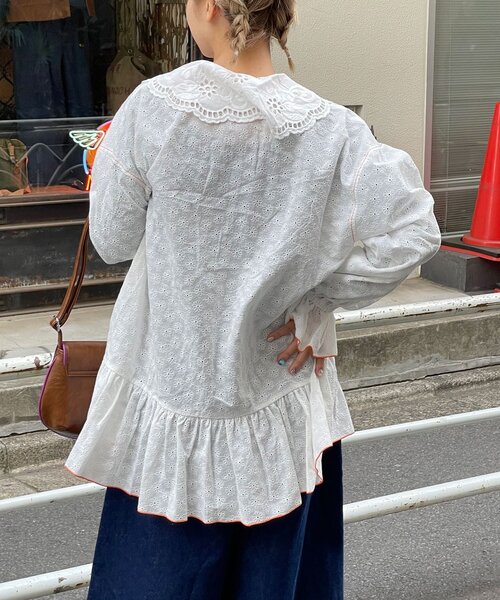 HELLO.SANFRANCISCO（ハローサンフランシスコ）の「【HELLO.SANFRANCISCO/ハローサンフランシスコ】フリルレースチュニックブラウス（シャツ/ブラウス・レディース・サックスブルー/ピンク/ホワイト・ONE SIZE）」の22枚目の写真