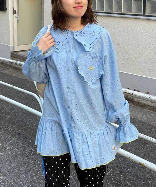 HELLO.SANFRANCISCO（ハローサンフランシスコ）の「【HELLO.SANFRANCISCO/ハローサンフランシスコ】フリルレースチュニックブラウス（シャツ/ブラウス・レディース・サックスブルー/ピンク/ホワイト・ONE SIZE）」の8枚目の写真