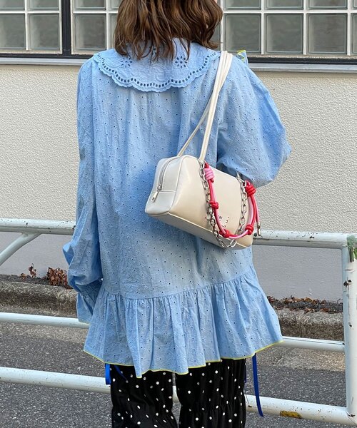 HELLO.SANFRANCISCO（ハローサンフランシスコ）の「【HELLO.SANFRANCISCO/ハローサンフランシスコ】フリルレースチュニックブラウス（シャツ/ブラウス・レディース・サックスブルー/ピンク/ホワイト・ONE SIZE）」の10枚目の写真