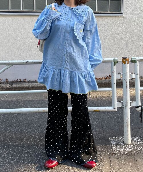 HELLO.SANFRANCISCO（ハローサンフランシスコ）の「【HELLO.SANFRANCISCO/ハローサンフランシスコ】フリルレースチュニックブラウス（シャツ/ブラウス・レディース・サックスブルー/ピンク/ホワイト・ONE SIZE）」の11枚目の写真