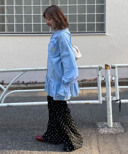 HELLO.SANFRANCISCO（ハローサンフランシスコ）の「【HELLO.SANFRANCISCO/ハローサンフランシスコ】フリルレースチュニックブラウス（シャツ/ブラウス・レディース・サックスブルー/ピンク/ホワイト・ONE SIZE）」の12枚目の写真