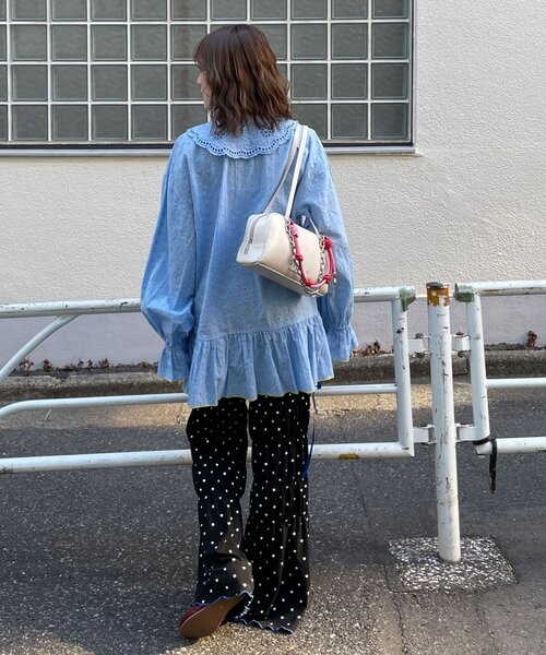 HELLO.SANFRANCISCO（ハローサンフランシスコ）の「【HELLO.SANFRANCISCO/ハローサンフランシスコ】フリルレースチュニックブラウス（シャツ/ブラウス・レディース・サックスブルー/ピンク/ホワイト・ONE SIZE）」の13枚目の写真