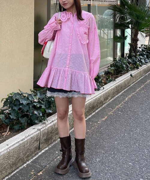 HELLO.SANFRANCISCO（ハローサンフランシスコ）の「【HELLO.SANFRANCISCO/ハローサンフランシスコ】フリルレースチュニックブラウス（シャツ/ブラウス・レディース・サックスブルー/ピンク/ホワイト・ONE SIZE）」の17枚目の写真