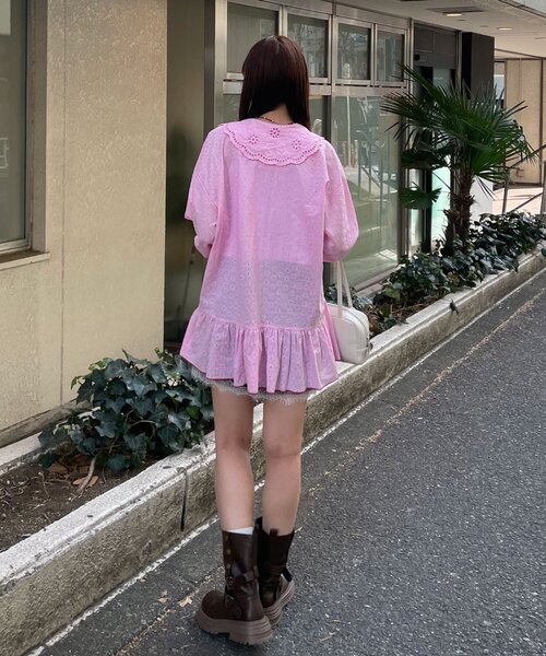 HELLO.SANFRANCISCO（ハローサンフランシスコ）の「【HELLO.SANFRANCISCO/ハローサンフランシスコ】フリルレースチュニックブラウス（シャツ/ブラウス・レディース・サックスブルー/ピンク/ホワイト・ONE SIZE）」の19枚目の写真