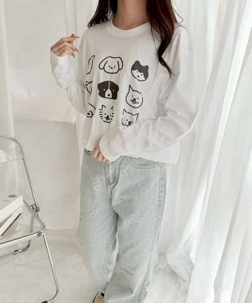 etta(エタ)の「犬いっぱいイラストロンT/長袖Tシャツ(Tシャツ/カットソー・レディース・ホワイト・MEDIUM/SMALL/LARGE/X-LARGE)」の5枚目の写真