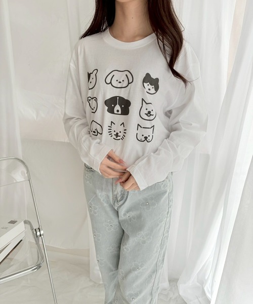 etta(エタ)の「犬いっぱいイラストロンT/長袖Tシャツ(Tシャツ/カットソー・レディース・ホワイト・MEDIUM/SMALL/LARGE/X-LARGE)」の6枚目の写真