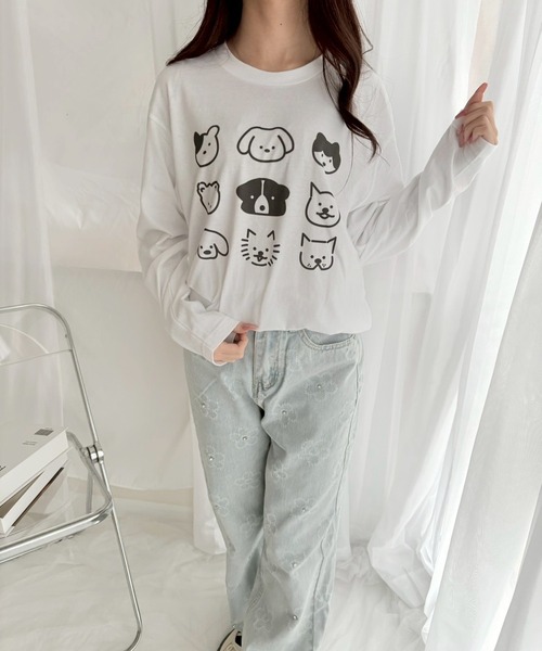 etta(エタ)の「犬いっぱいイラストロンT/長袖Tシャツ(Tシャツ/カットソー・レディース・ホワイト・MEDIUM/SMALL/LARGE/X-LARGE)」の8枚目の写真