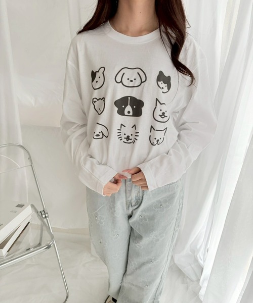 etta(エタ)の「犬いっぱいイラストロンT/長袖Tシャツ(Tシャツ/カットソー・レディース・ホワイト・MEDIUM/SMALL/LARGE/X-LARGE)」の9枚目の写真