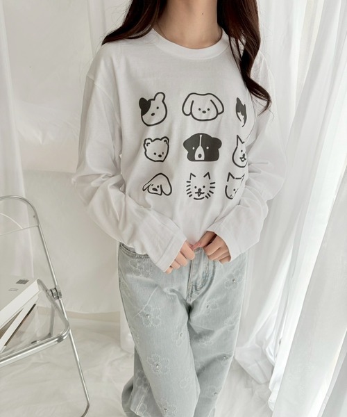 etta(エタ)の「犬いっぱいイラストロンT/長袖Tシャツ(Tシャツ/カットソー・レディース・ホワイト・MEDIUM/SMALL/LARGE/X-LARGE)」の10枚目の写真